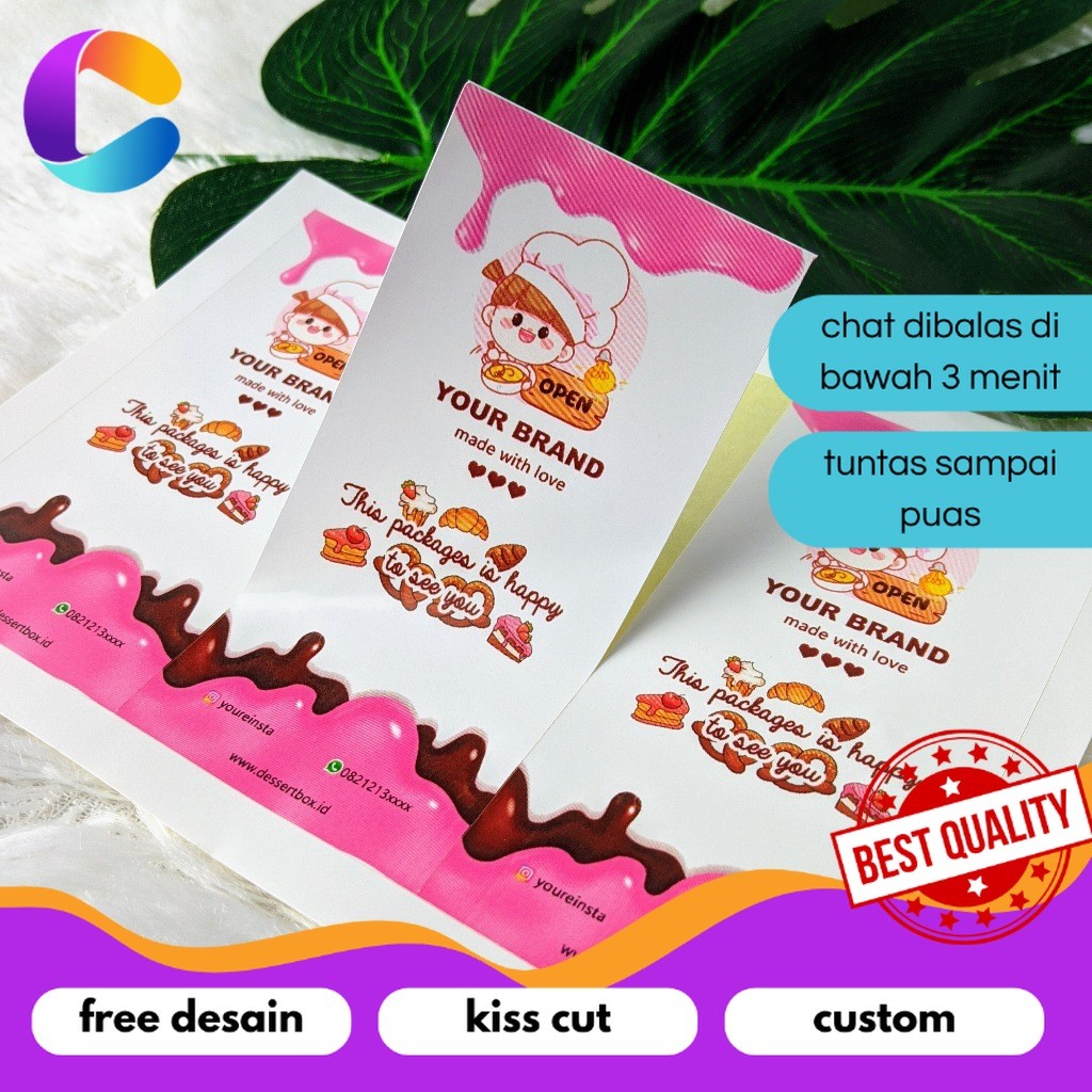 

Cetak INC Stiker Seal Dessert Cetak Sticker Seal Segel Box Persegi Segel Custom Free Desain A3+