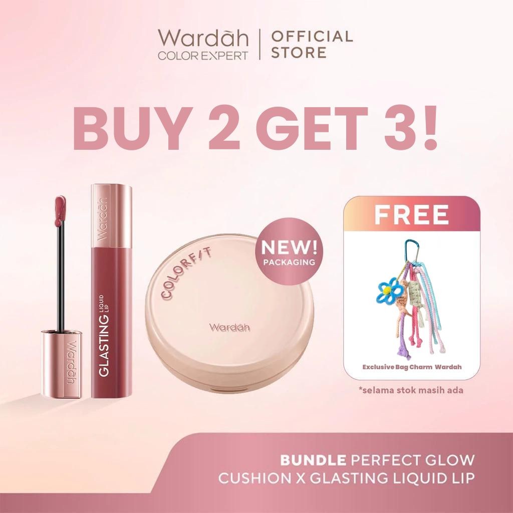 [BUY 2 GET 3] WARDAH Paket Glasting Liquid Lip + Colorfit Perfect Glow Cushion FREE EXCLUSIVE BAGCHA
