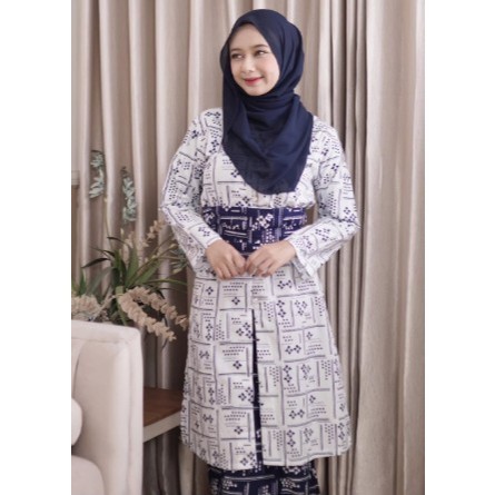 Haifa Series Tunik Set Rok Batik ( One Set Atasan Tunic Rok Obi Belt  Bahan Katun Premium )