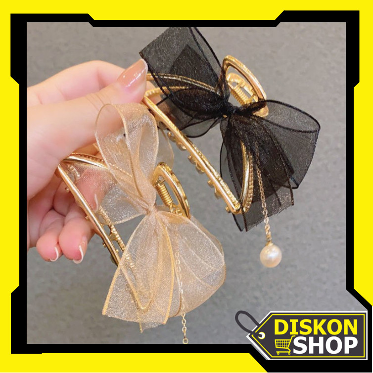 Diskon Shop - F6513 Jepit Mutiara Model Pita / Hair Claw Aesthetic