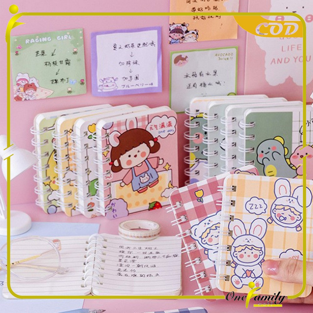

ONE-A58 Buku Catatan Kartun Memo Kecil A7 80 Lembar / Buku Kecil Notebook Ring Motif Notepad / Buku Mini Alat Tulis Portable