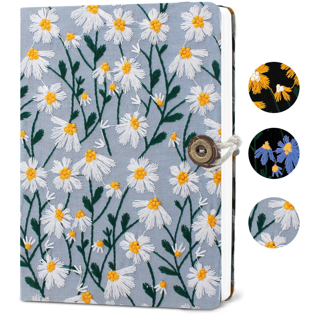 

A5 A6 Knitting Embroidery Notebook Blank 100 Sheets 200 Pages Daisy Flower Notepad with Bookmark Journal Sketchbook
