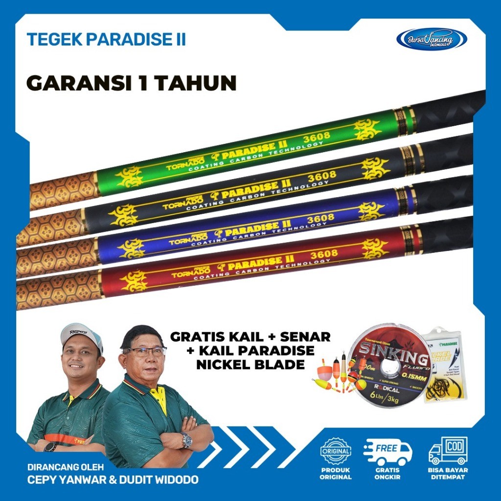 Joran Tegek Paradise II Gratis 3 Hadiah Coating Carbon Handle Anti Slip Kuat