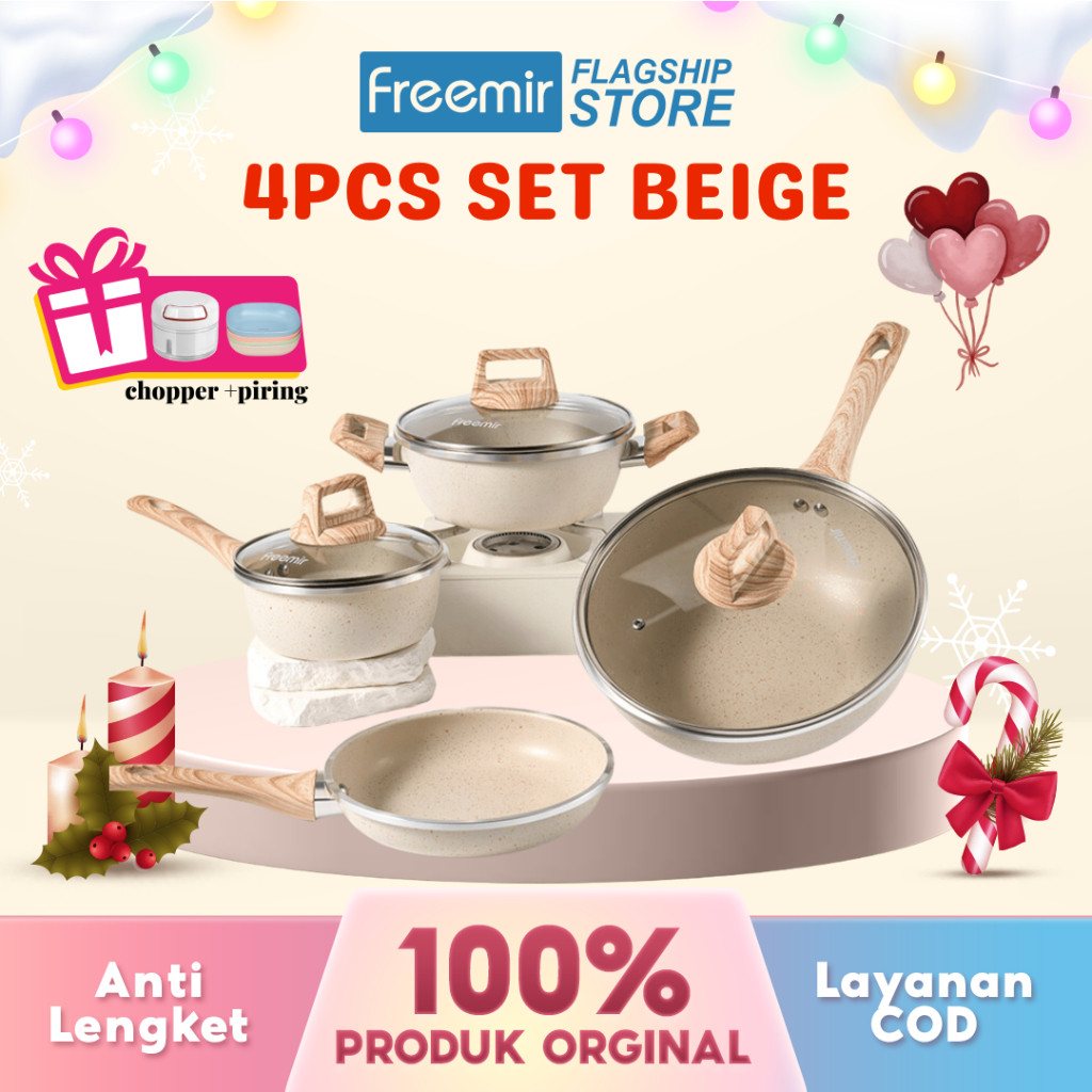 [Diskon Gajian] freemir FREE CHOPPER + PIRING - 4Pcs freemir Set Sultan 4pcs Wajan dengan Tutup Kaca