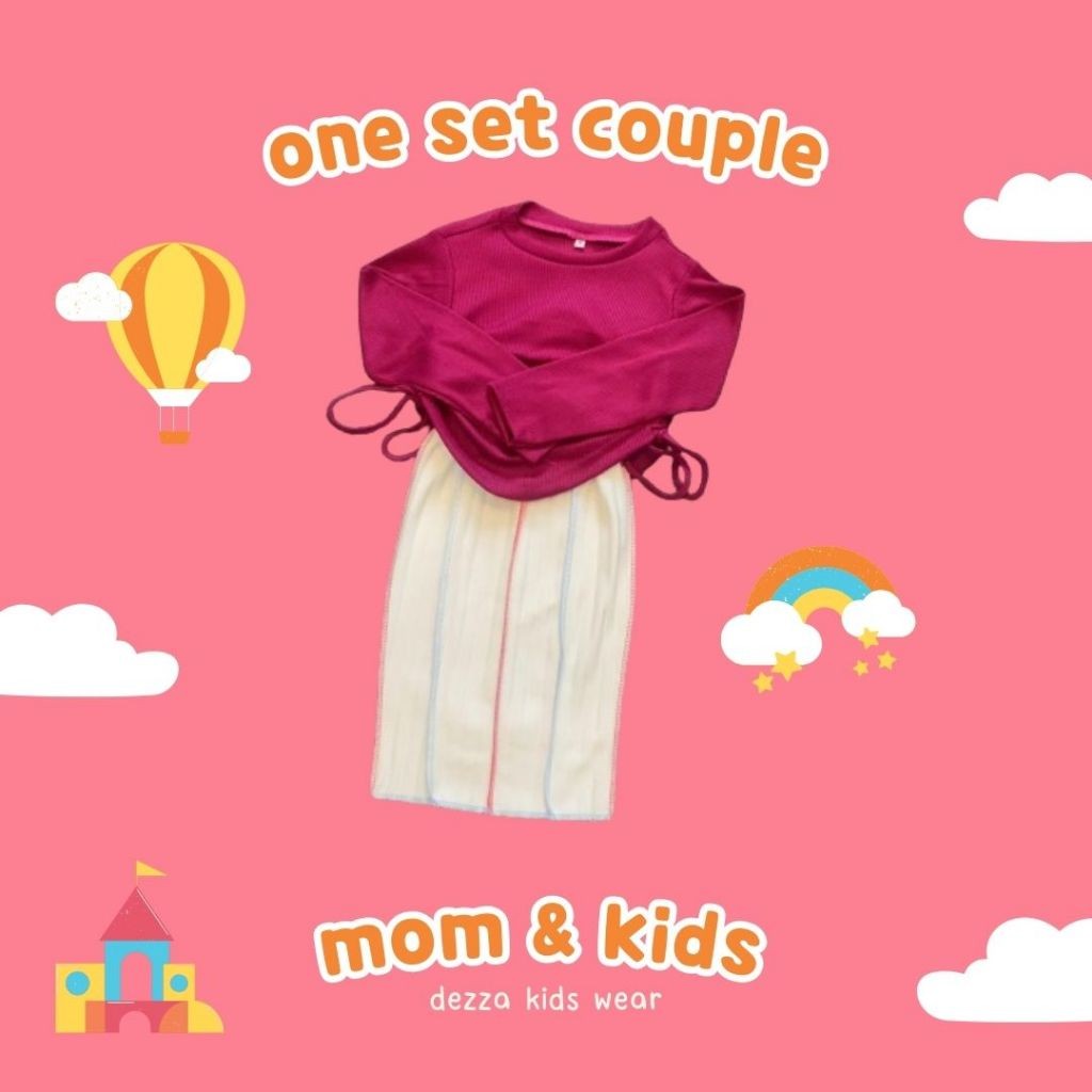 Spesial 6.6 ALICE + VIERRA ONE SET - Setelan Mom & Kids Baju Serut Knit dan Rok Span Pelangi GHS