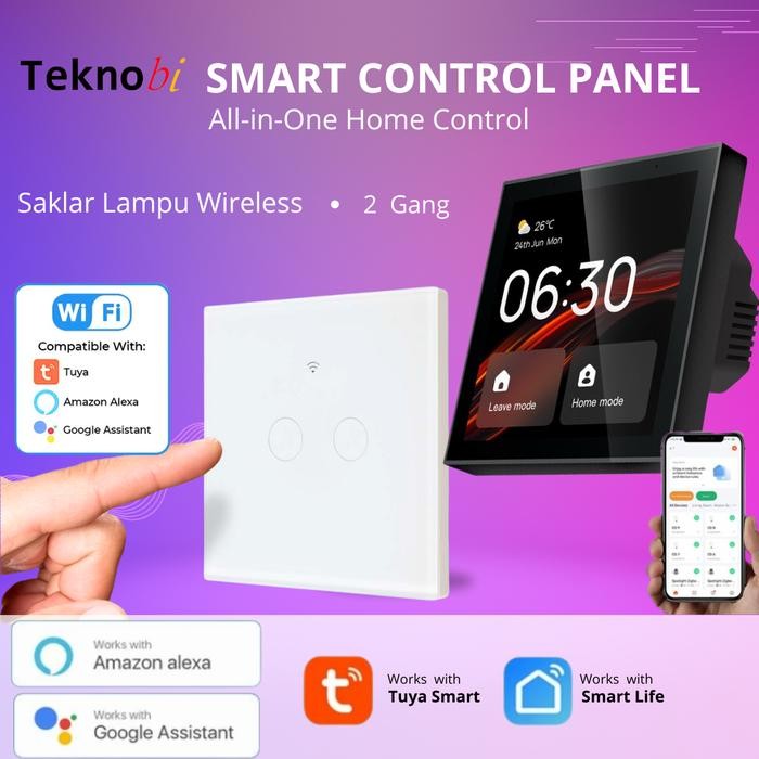 Teknobi Saklar Lampu Smart Control Panel Smart Home device Saklar 2 Gang  kontrol Tuya