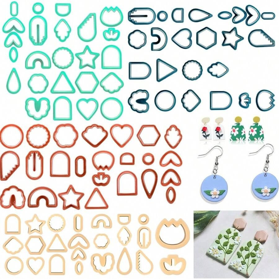 

Handmade Polymer Clay Earring Cutters Kit Multi Shape Plastic Molds for Jewelry Crafting Ceramic Pottery Tools Lightweight Safe