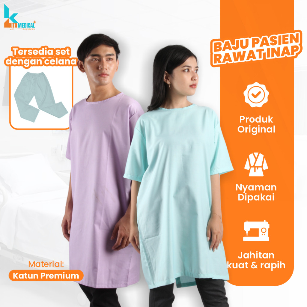 Baju Pasien Rawat Inap Pria Wanita Lengan Pendek Unisex Seragam Rumah Sakit Bahan Katun NEW