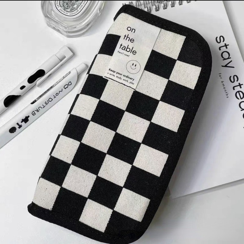 

20cm Ins Black and White Checkerboard Grid Large Capacity High Value Storage Pencil Bag Stationery Box
