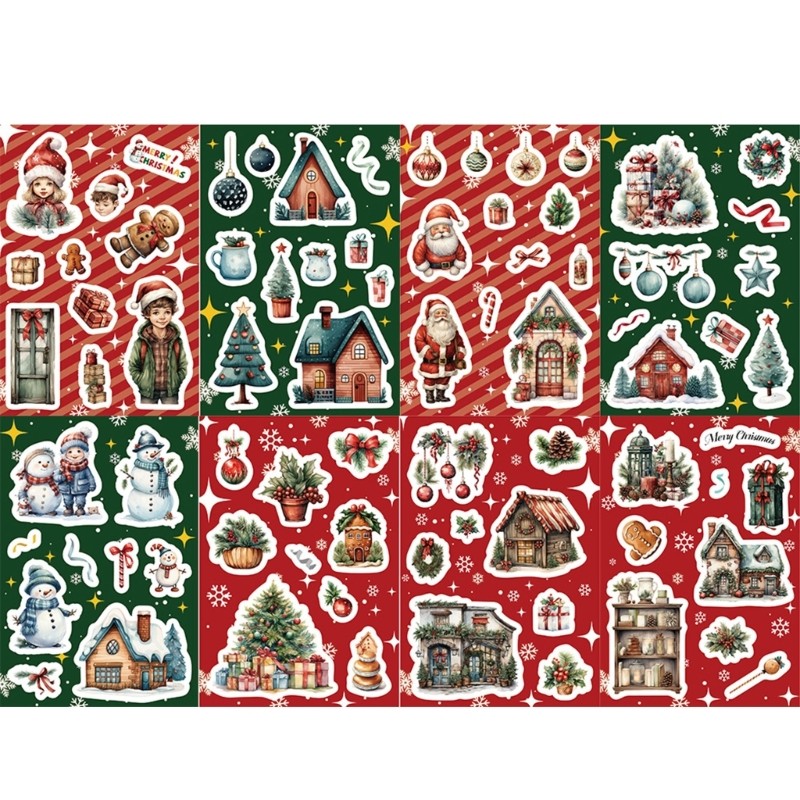 

Fashionable 8pcs Christmas Stickers Santa Snowman Tree Winter Decorations for Kids Scrapbooking and Craft Supplies