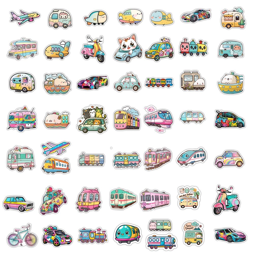 

50 Pcs Sticker Car Train Vinyl Waterproof untuk Tempelan Laptop Tumbler HP Koper DIY [15]