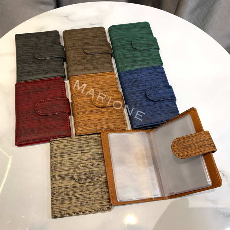 Dompet kartu uang & atm Soqee kayu pria wanita card kancing lipat tempat kartu motif serat kayu kere