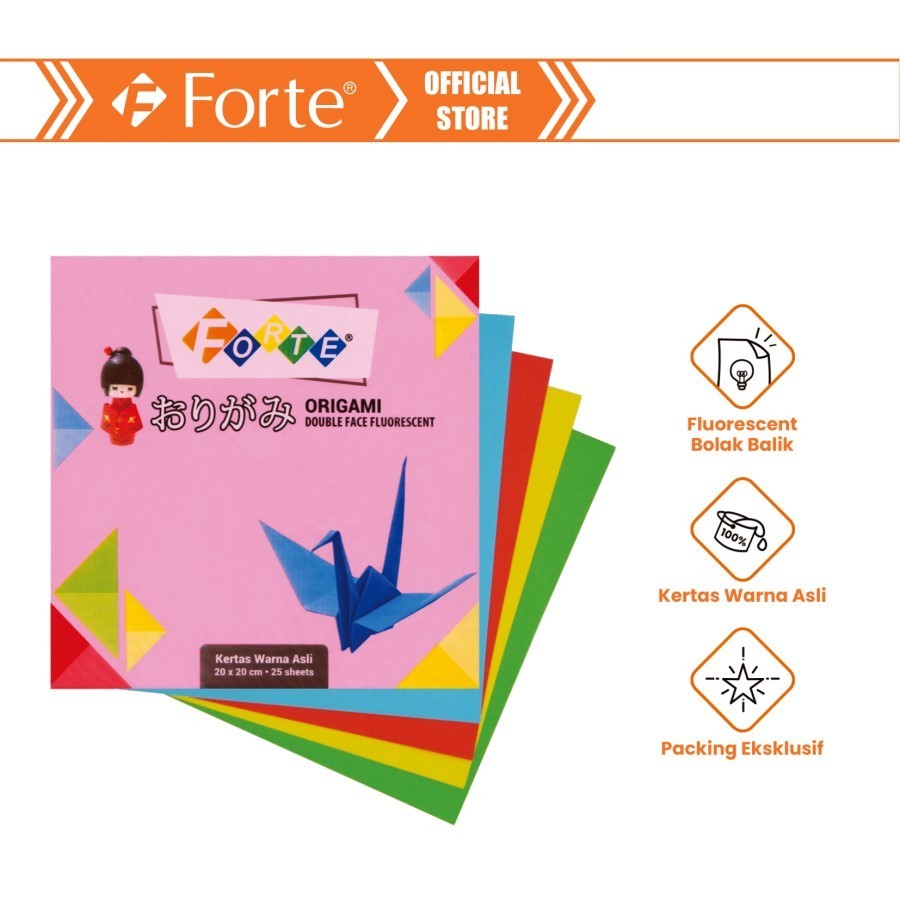 

[Forte] Origami Kertas Lipat Warna 2 sisi 20 x 20 cm - 25 lembar