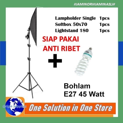 PAKET Softbox Payung Diffuser Fotografi Lighting Tripod+Bohlam