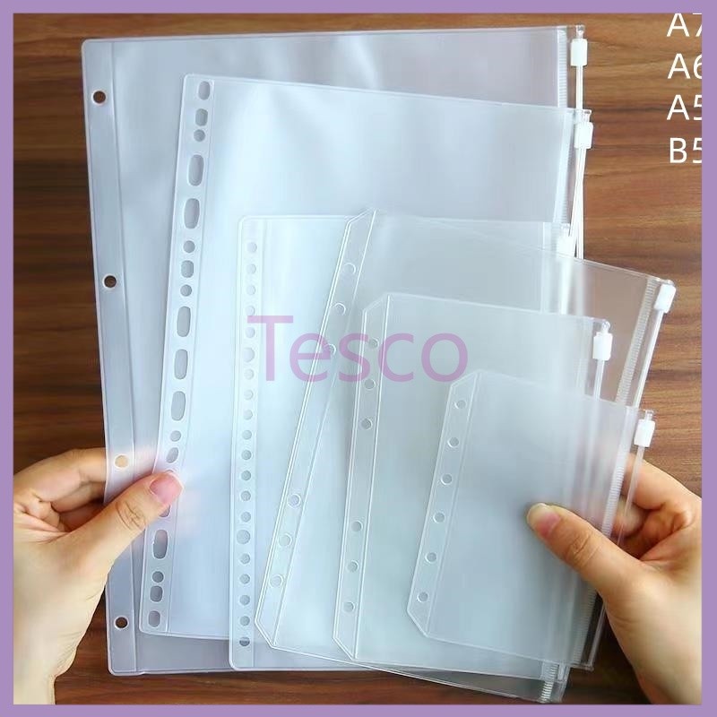 

Tesco Japanese Hand account Book Loose-leaf Storage Bag Zipper bag Accessories/A6/A7/A5/B5 6-hole Transparent Hand Book Bags