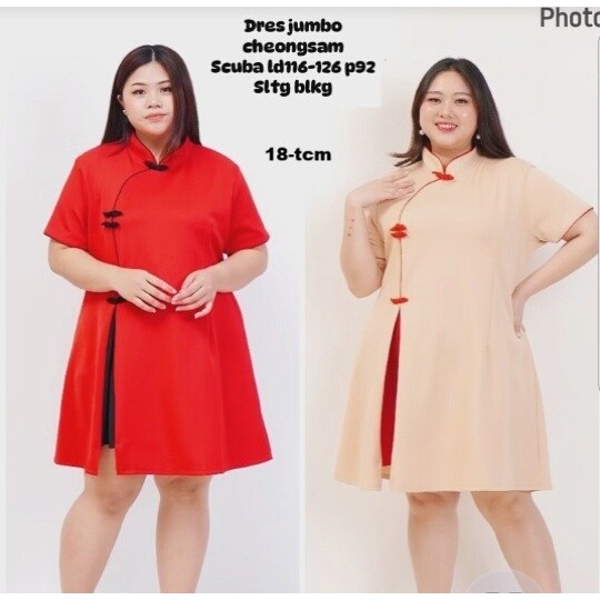 dress jumbo merah cream 2xl 3xl 4xl 5xl 18-tca katun