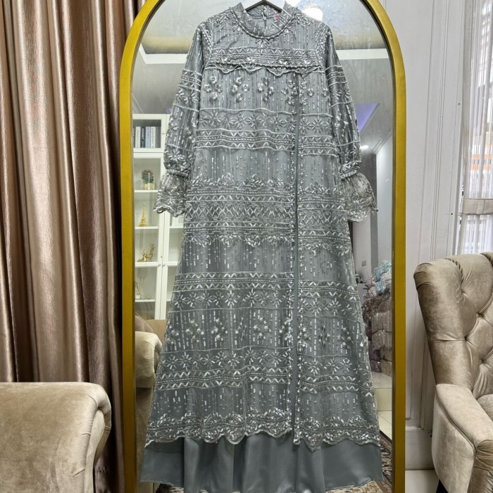 gamis tile lepas pasang model renjana dress premium - silver, XXL