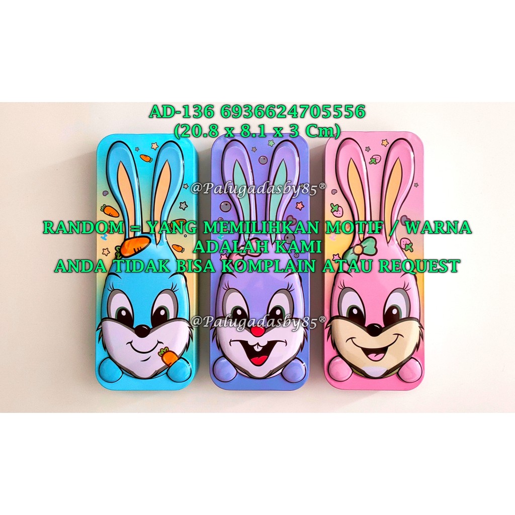 

(1 Biji) GROSIR Kotak Pensil Kaleng Timbul 20.8*8.1*3 Cm / Tempat Pensil Kaleng GXIMP AD-136 Rabbit