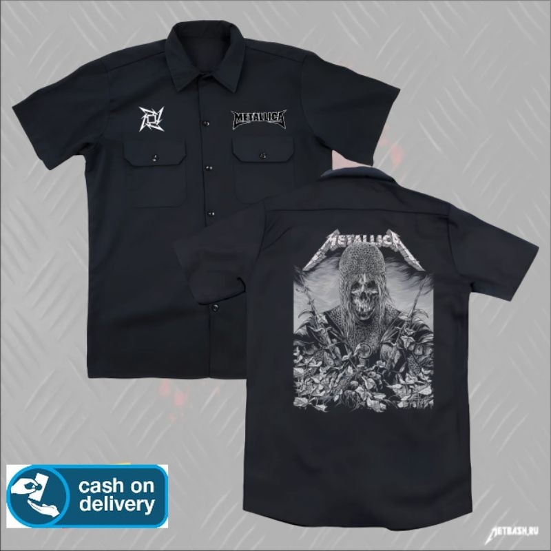 kemeja WORKSHIRT hitam band METALLICA terbaru original distro | kemeja pendek metal METALLICA distro