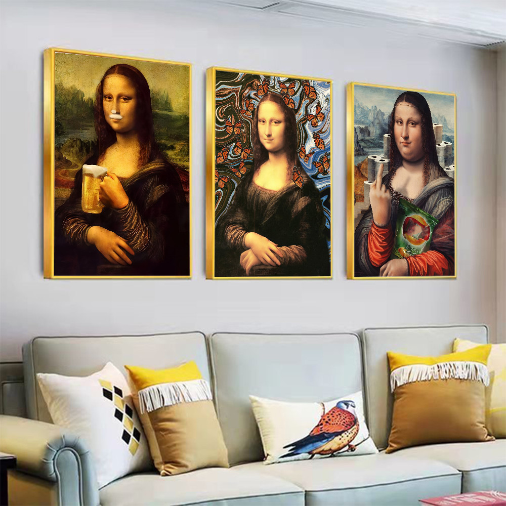 Funny Mona Lisa Poster Movie Sticky Posters Retro Kraft Paper Sticker DIY Room Bar Cafe Aesthetic Ar