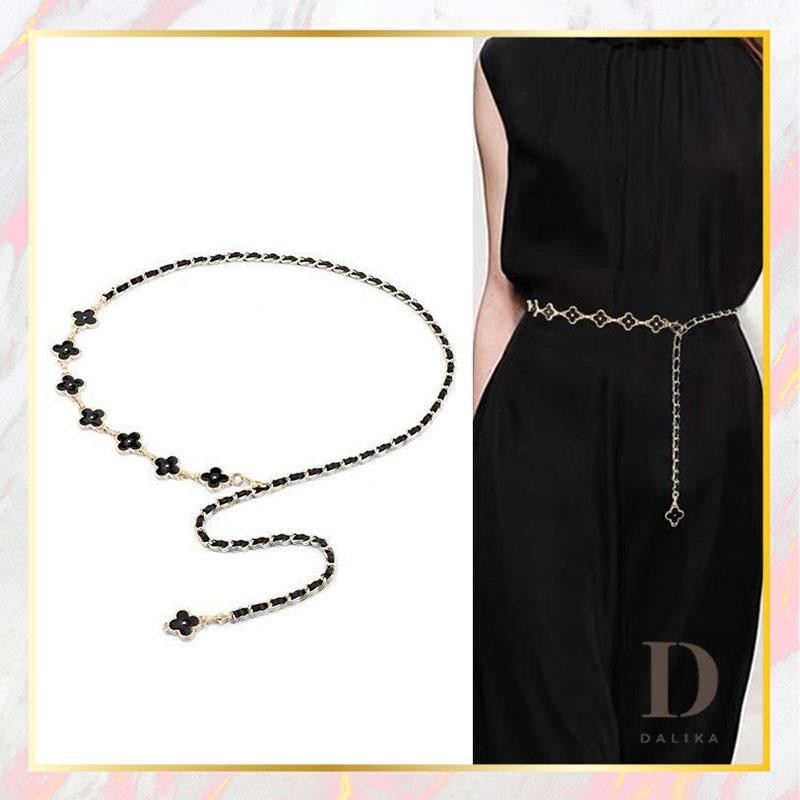 Ikat Pinggang Belt Sabuk Model Rantai Bunga Hitam Putih 2 Sisi Hitam Putih Aksesoris Fashion Wanita 