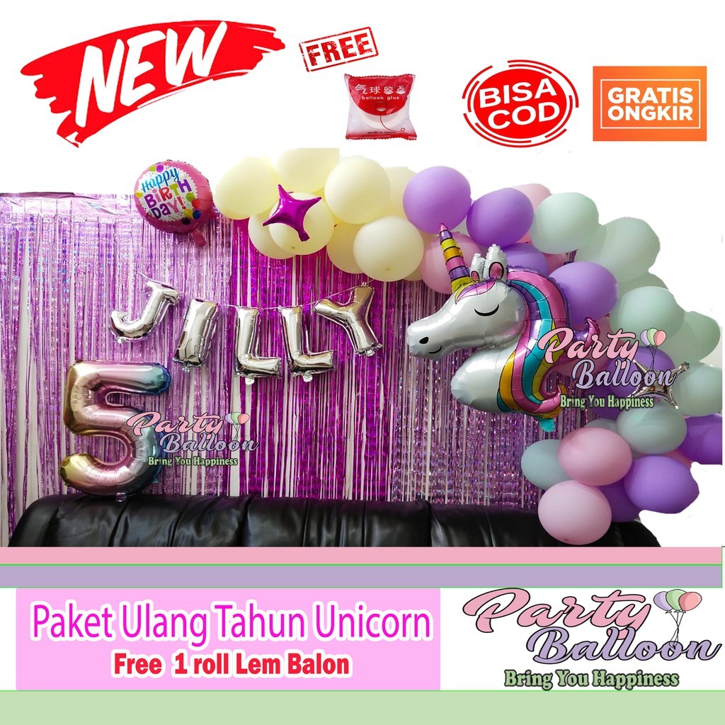 Paket ulang tahun anak Unicorn PREMIUM Set dekorasi balon ulang tahun unicorn