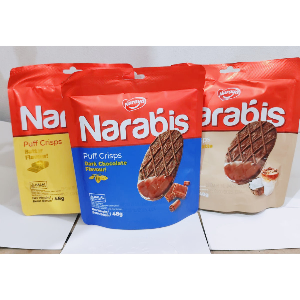 

NARAYA NARABIS PUFF CRISPS Biskuit Cookies Puff Rasa Butter Coconut Latte Dark Chocolate 48g