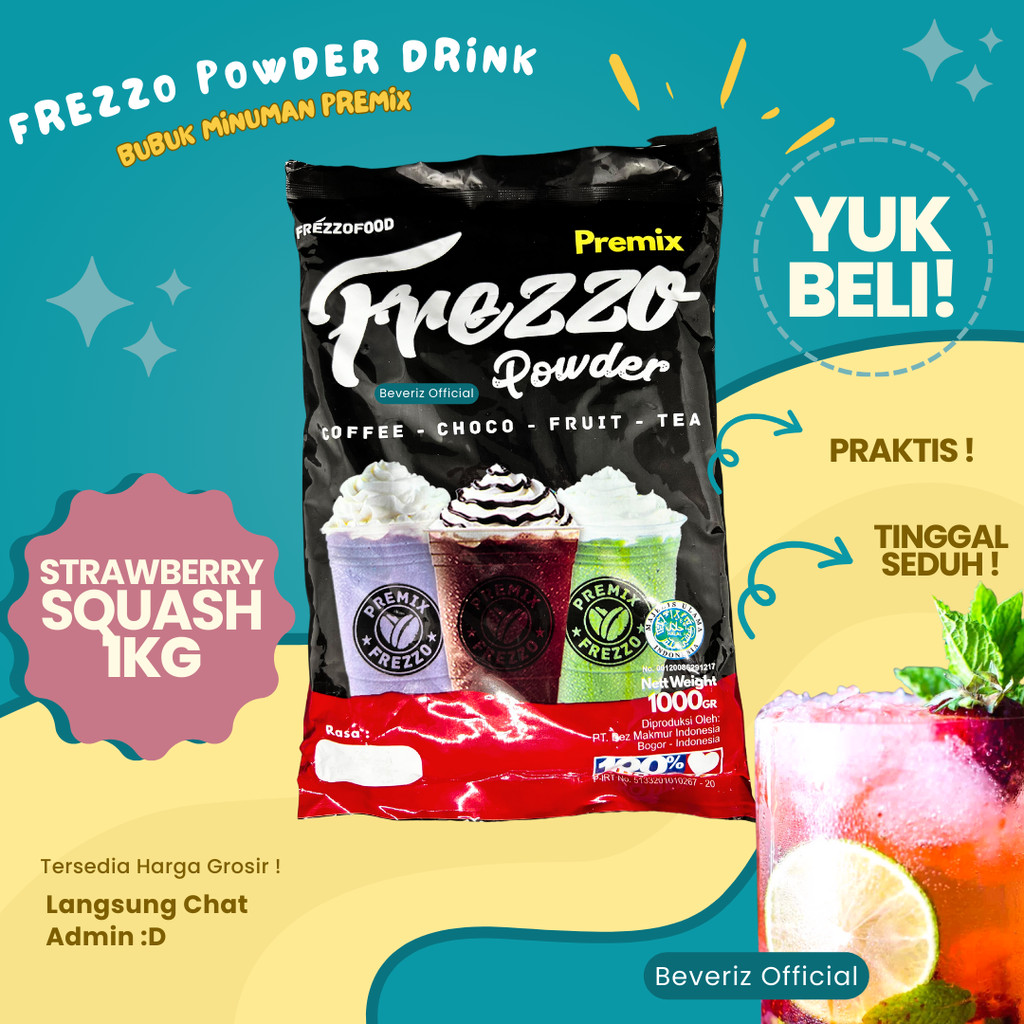 

BEVERIZ Frezzo Bubuk Minuman Rasa Strawberry Squash | Strawberry Squash Boba Powder Drink 1Kg / 1000gram {Bisa COD} {tersedia harga grosir}