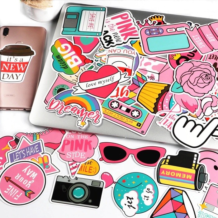 

Stiker Koper PVC Waterproof Pinky Sweety Cutez Stickers 55 pcs/Set