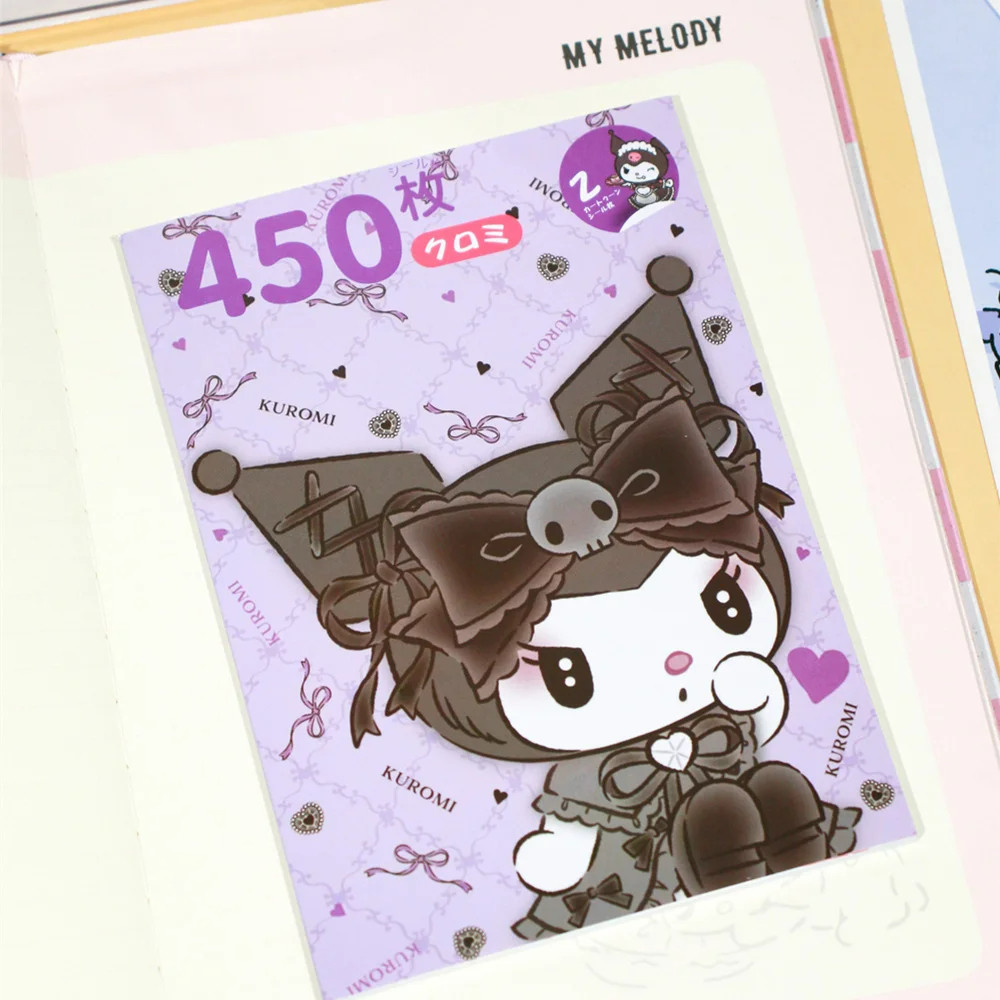 

450Pcs Sanrio Sticker Book Cartoon Kawaii Kuromi Hello Kitty Melody Goka Card Stickers Hand Account Decoration For Girls Gift