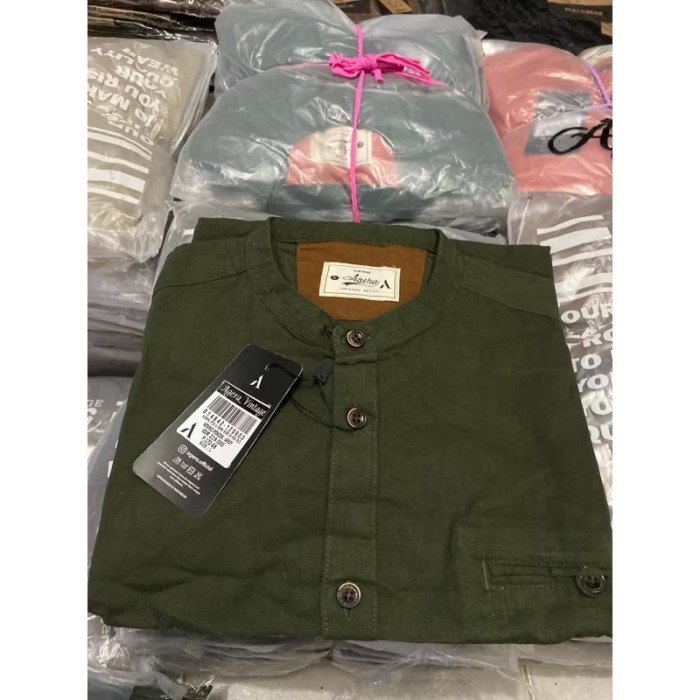 ✮PROMO LEBARAN✮ _[warung.unun] KEMKO SAJUAK-AGERA VINTAGE KEMEJA KOKO PENDEK (banyak warna) - army p