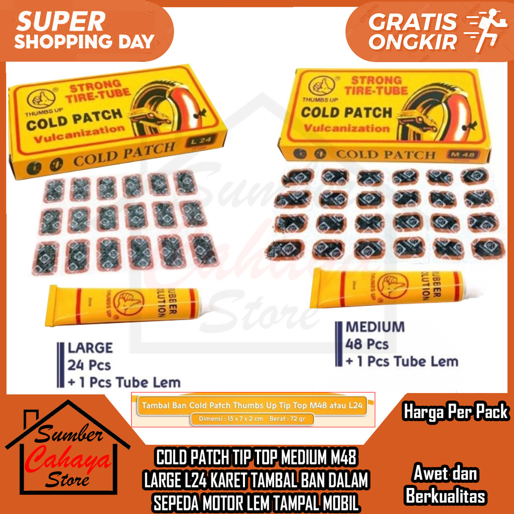 Cold Patch Tip Top Medium M48 Large L24 Karet Tambal Ban Dalam Sepeda Motor Lem Tampal Mobil Bocor T