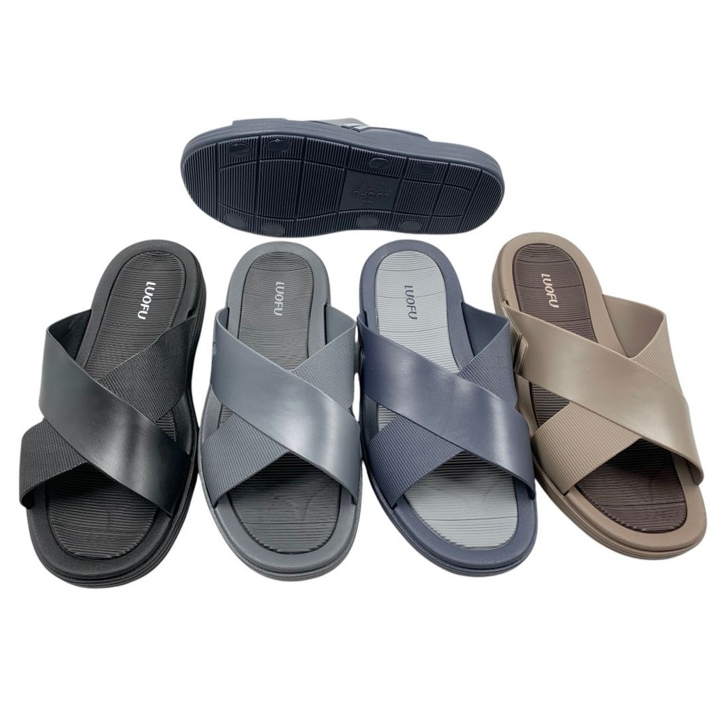 LUOFU Sandal Selop Silang Karet Pria Empuk Import F1192-BRE01 (D7)