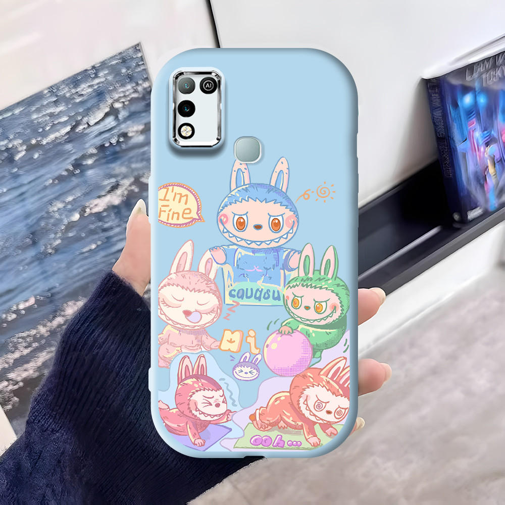 Infinix Hot 10 Play 11 Play Cute Labubu Cartoon Pattern Silver Edge Lens Soft Silicone Phone Case HP