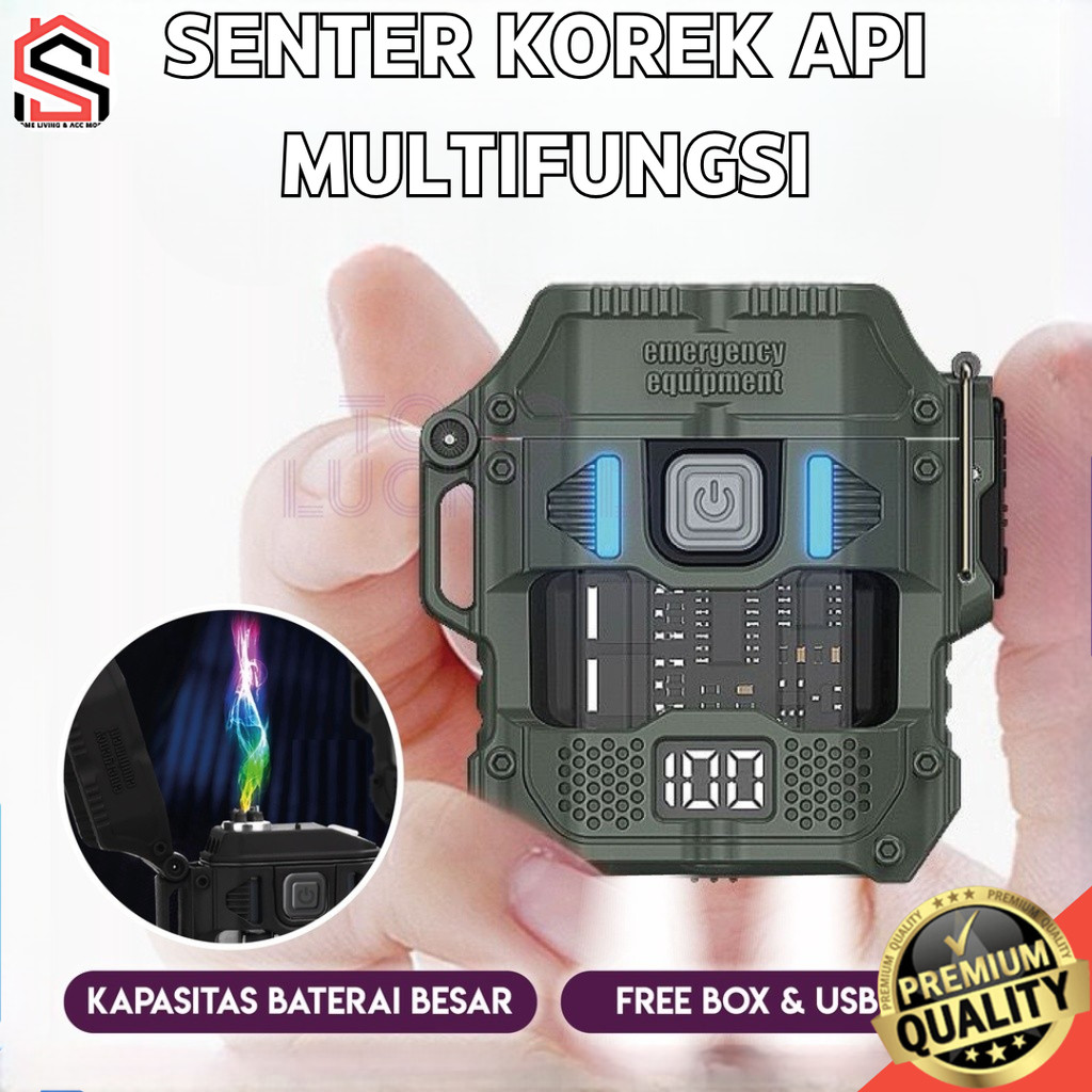 Senter Korek Api Multifungsi Elektrik 220Lm 2in1 Plasma Lighter Camping Hiking Mini Cas USB Type C