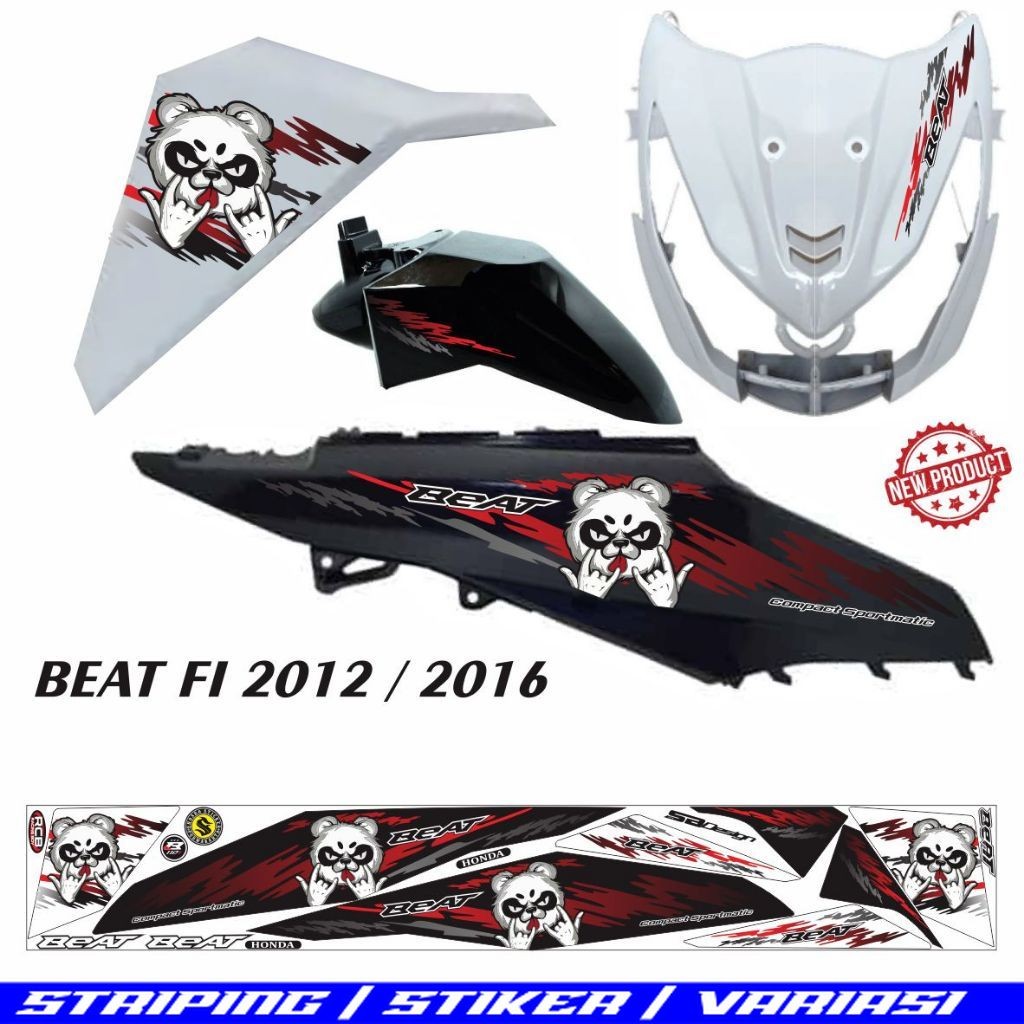 STIKER VARIASI BEAT FI MOTIF PANDA POLET STRIPING BEAT STIKER MOTOR