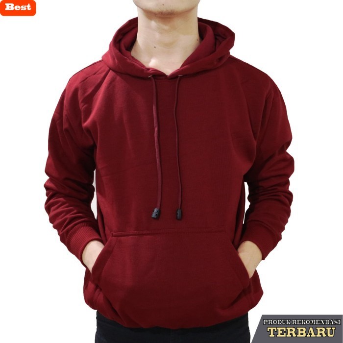 hoodie pria keren Jaket Polos Pria Cowok Hoodie Jumper Sweater Merah Maroon Keren Gaul - M