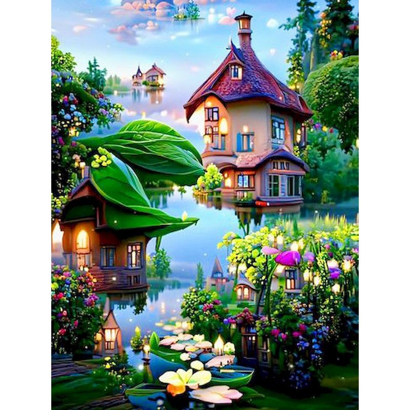 

Oil Painting Out By Number On Canvas Frame Fairy Tale Forest House Drawing Paint Kits For Adults Coloring By Numb