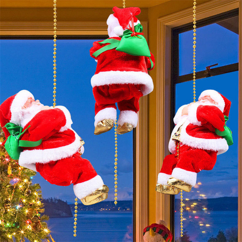 Electric Santa Claus Climbing Rope Ladder with Music Santa Musical Toys for  Tree Home Decor Gifts f