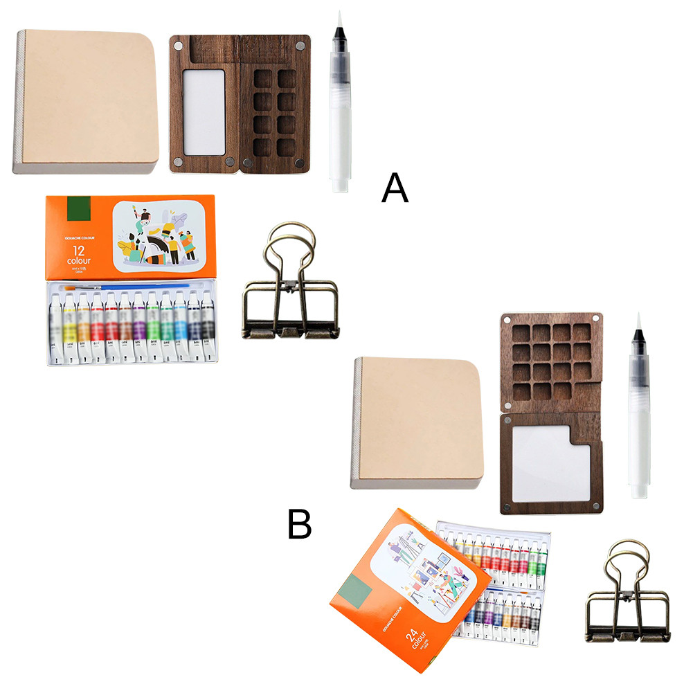 

Travel Paint Palette Pocket Artist Watercolor Set Portable Watercolor Set Wooden Grid Paint Box Gift for Kids