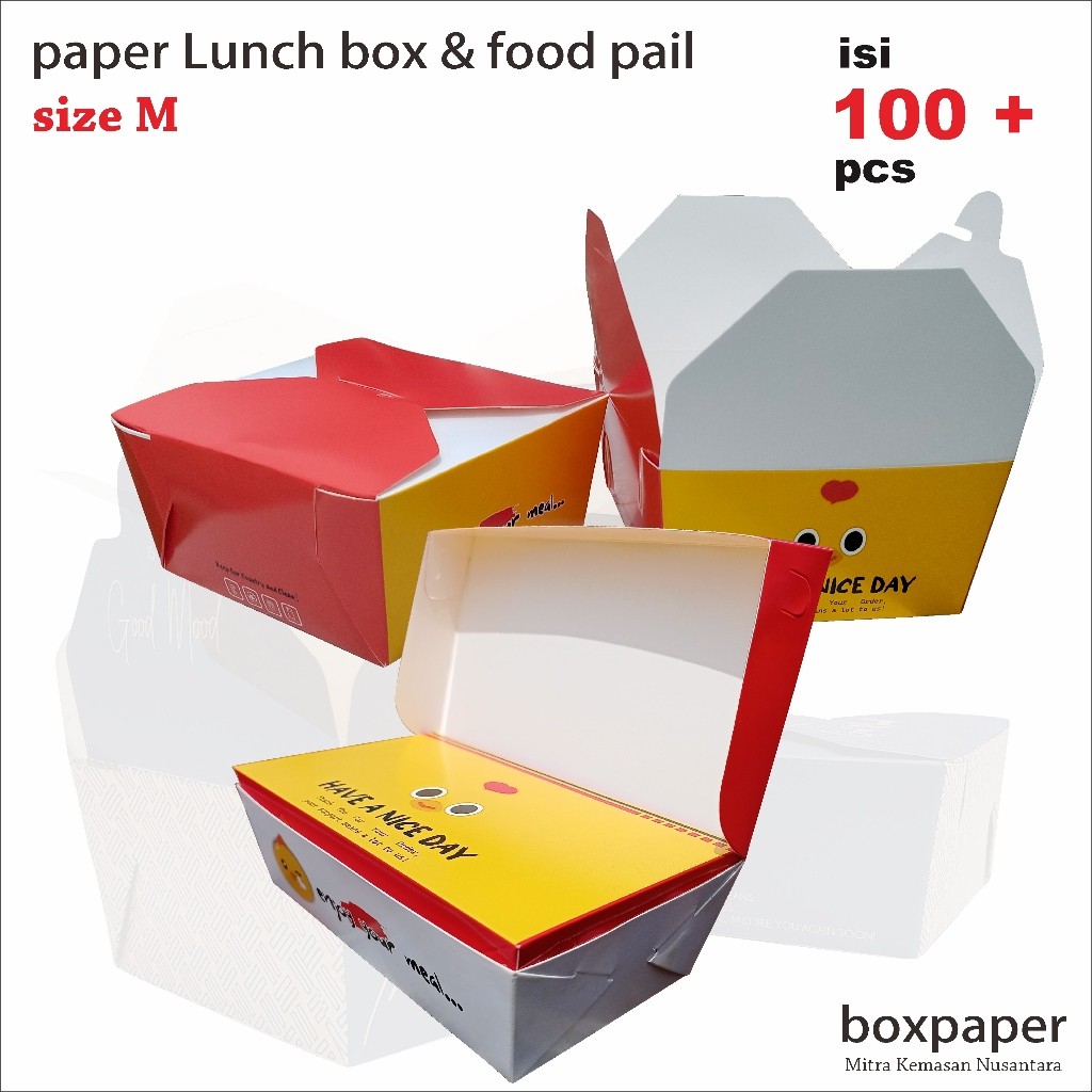 TELARIS Paper Lunch Box Food Pail KFC (100pcs) Dus Kemasan Makanan Ayam Goreng Bakar Nasi Goreng Mie