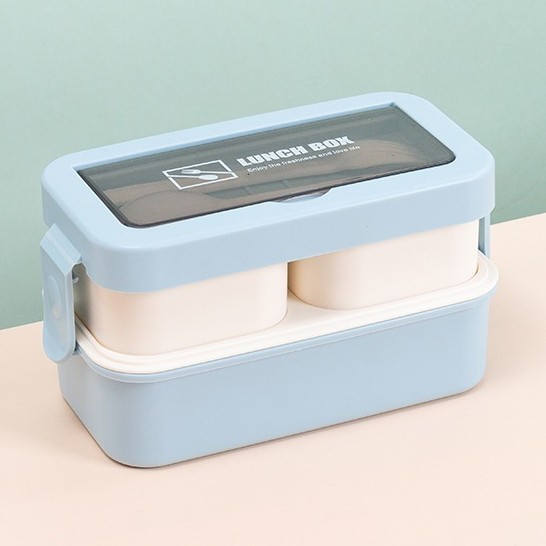 ADIWRN Lunch Box Set/Lunch Box Bento 2 Layer - SEKAT 2 BIRU