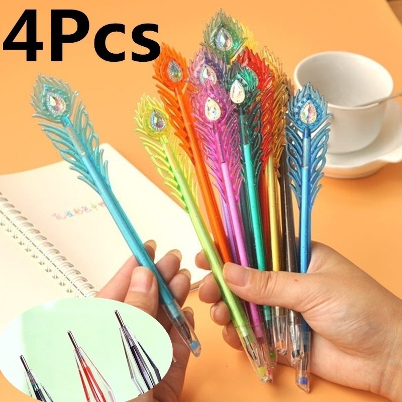 

4Pcs Stationery Cartoon Lovely Peacock Feathers Pen 0.38mm Gel Pen Colorful Signing-pen Nice Gifts Random