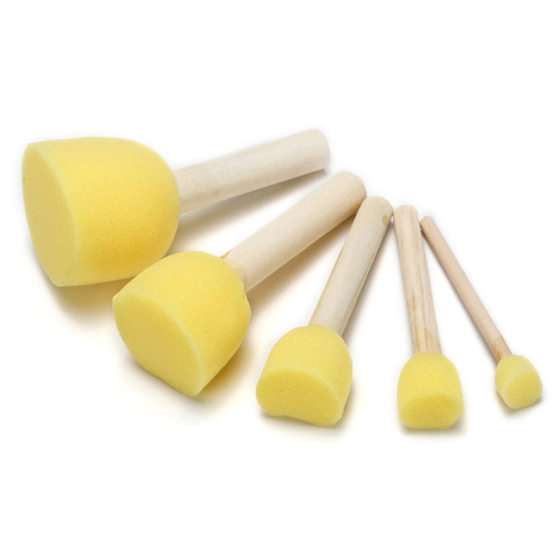 

5pcs Sponge Foam Brush Set Wooden Handle Stamp Painting Tool DIY Crafts for Kids Beginners Art Supplies 96BA