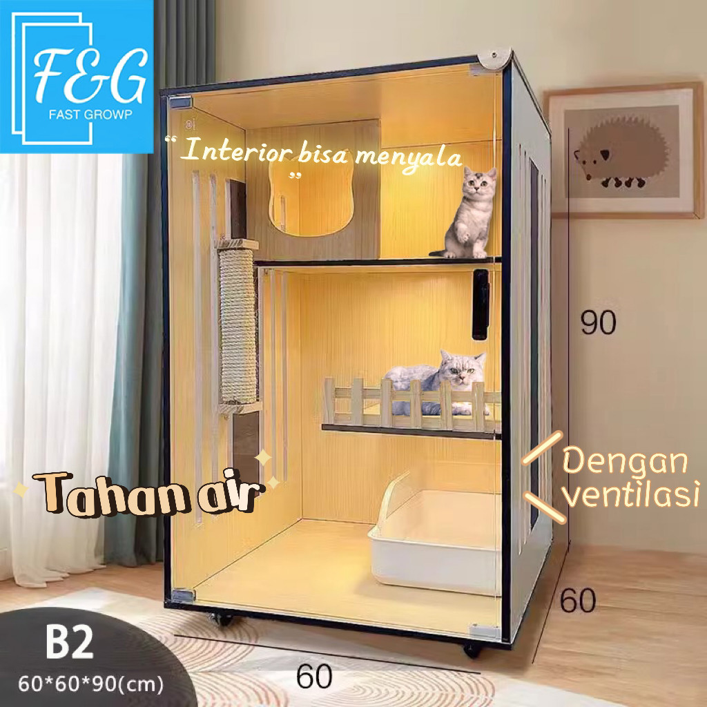 F&G Kucing deluxe cage house Woodcat house Rumah besar untuk kucing Pussy mansion Kandang kucing den