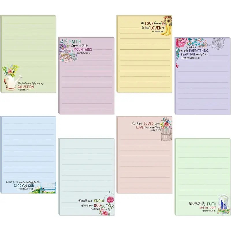 

8 Pcs pirational Christian Notepad | Floral and Bible Verse Design Sticky Notes | 4x5.5 Inch Religious Memo with Faith