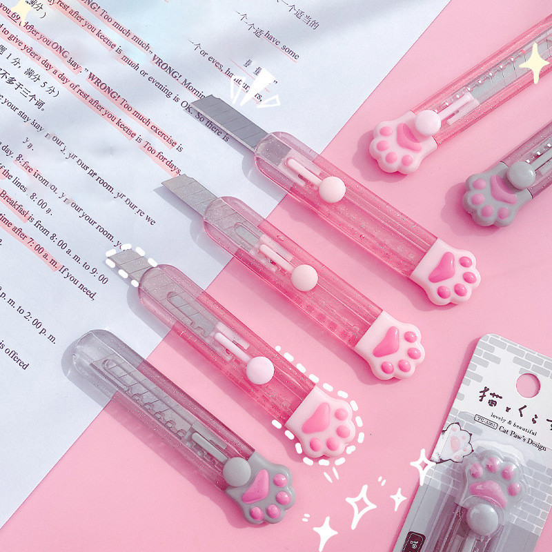 

Cute Cat Paw Utility Knife DIY Paper Cutter Express Box Envelope Opener Kawaii Transparent Mail Knife Cutter Office Supplies