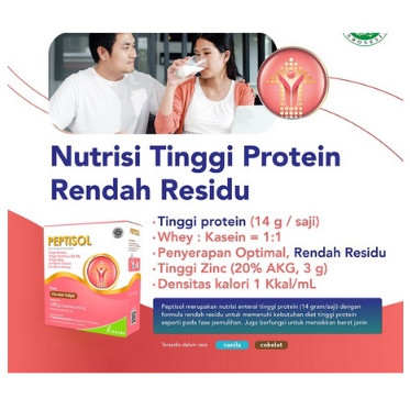 

PEPTISOL PAKET 1 KARTON / 24 PCS VANILA COKLAT 180GR NUTRISI TINGGI PROTEIN RENDAH RESIDU 180GR SSKD