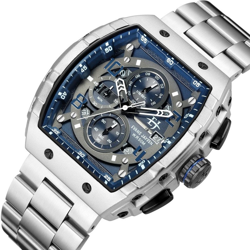 Jam tangan Evans Jayden Jam Tangan Pria 9554-2 Rantai Stainless Steel Kaca Sapphire Chronograph Wate