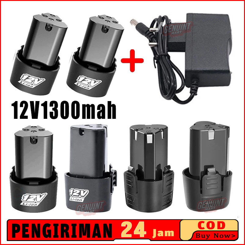 Baterai Mesin Bor Cas 12 Volt 1300mAh Cordless Drill+Charger/baterai lithium yang dapat diisi ulang 